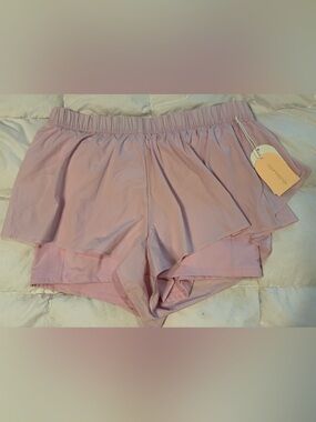 Plus Size 1X Blogilates Lilac Snow Athletic Ruffle Running Shorts w/Pockets